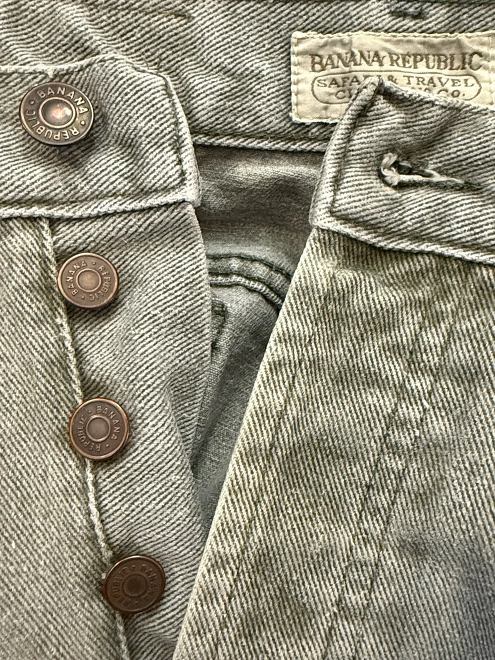VTG Banana Republic Faded Gray Button Fly Jeans USA Straight 34x32 Fits 31x30